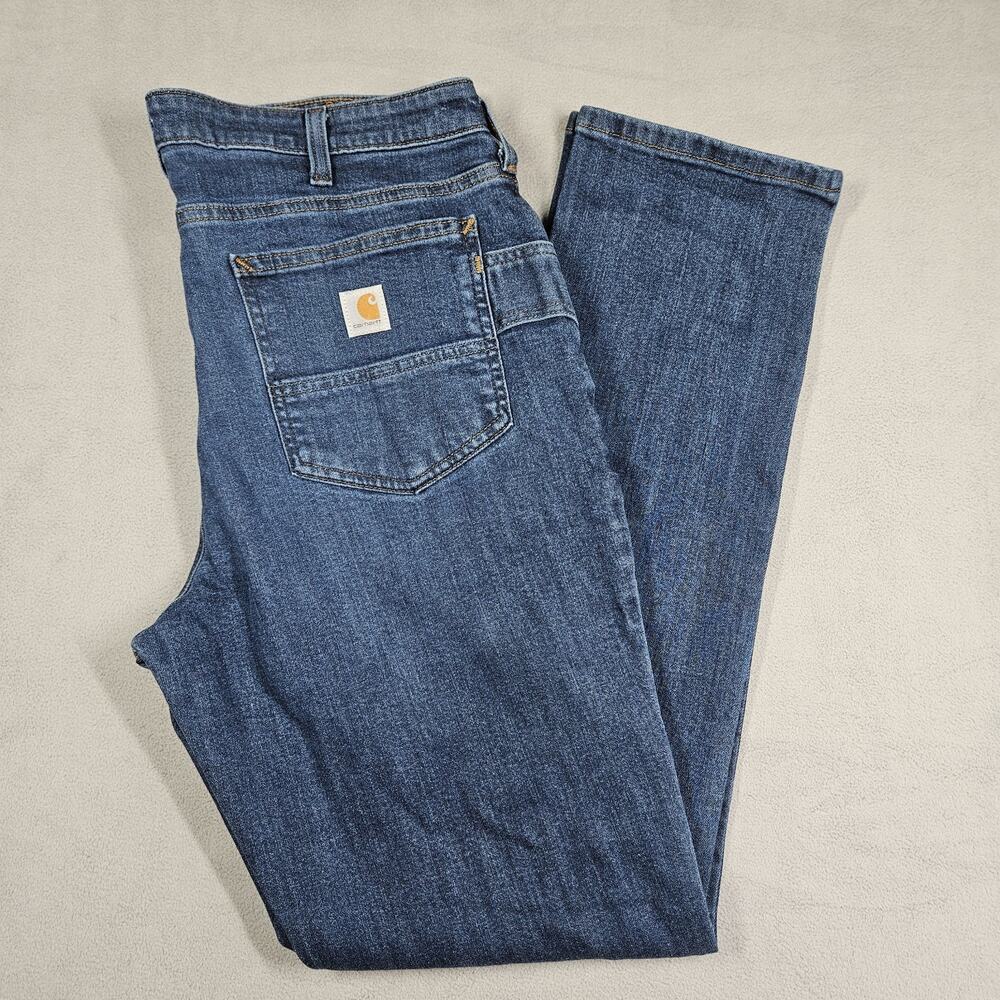 Carhartt‎ Jeans Womens 14 Tall 105383 Blue Jeans Rugged Flex Relaxed Fit Farm